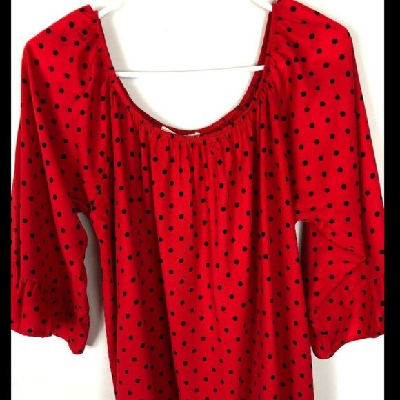 PEACH LOVE RED POLKA DOT TUNIC TOP RUFFLES - Picture 2 of 6